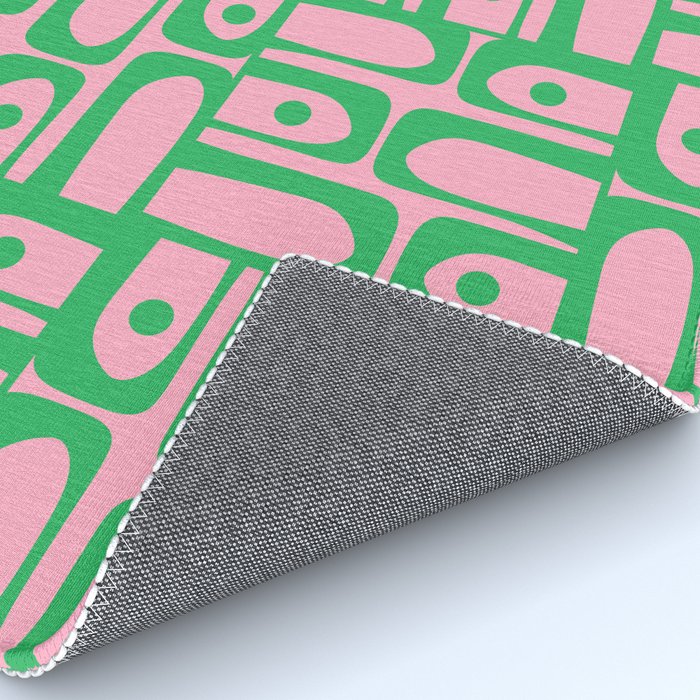 Mid Century Modern Piquet Abstract Multi Geometric Spring Green and Pink Pattern Rug Gallery Image 4