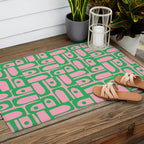 Mid Century Modern Piquet Abstract Multi Geometric Spring Green and Pink Pattern Outdoor Rug Gallery Image 2
