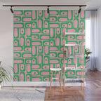 Mid Century Modern Piquet Abstract Multi Geometric Spring Green and Pink Pattern Wall Mural Gallery Image 1