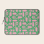 Mid Century Modern Piquet Abstract Multi Geometric Spring Green and Pink Pattern Laptop Sleeve Gallery Image 1