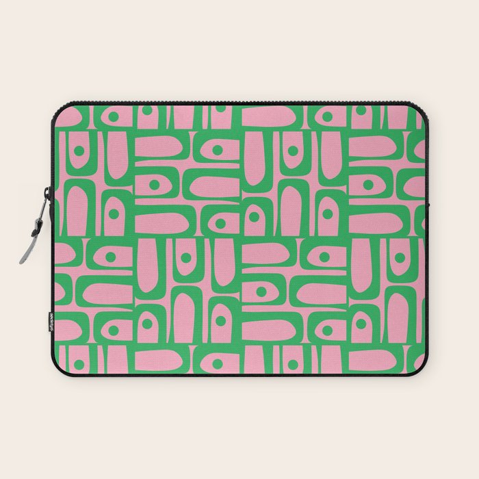 Mid Century Modern Piquet Abstract Multi Geometric Spring Green and Pink Pattern Laptop Sleeve Gallery Image 1