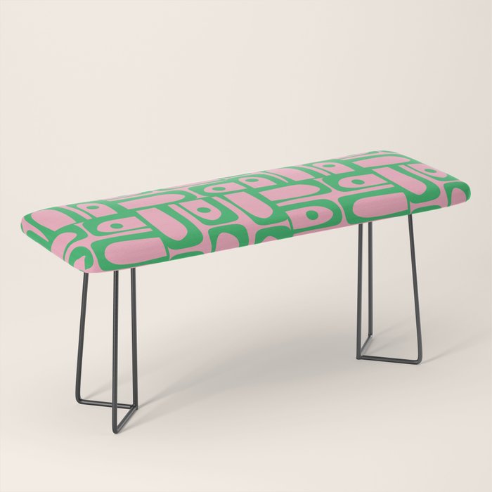 Mid Century Modern Piquet Abstract Multi Geometric Spring Green and Pink Pattern Bench Gallery Image 1