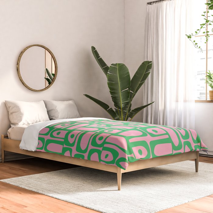 Mid Century Modern Piquet Abstract Multi Geometric Spring Green and Pink Pattern Comforter Gallery Image 2