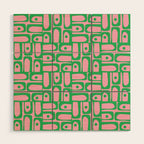 Mid Century Modern Piquet Abstract Multi Geometric Spring Green and Pink Pattern Wood Wall Art Gallery Image 1