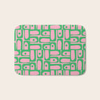 Mid Century Modern Piquet Abstract Multi Geometric Spring Green and Pink Pattern Bath Mat Gallery Image 1