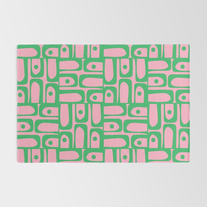 Mid Century Modern Piquet Abstract Multi Geometric Spring Green and Pink Pattern Rug Gallery Image 2