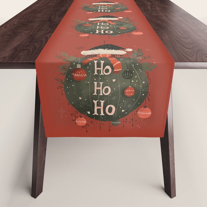 Festive Ho Ho Ho Bauble Red  Table Runner Gallery Image 1