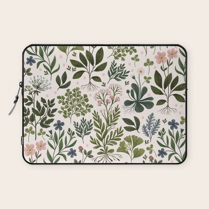 Herbarium ~ vintage inspired botanical art print ~ white Laptop Sleeve Gallery Image 1
