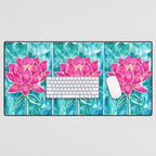 Sacred Lotus - Magenta Blossom with Turquoise Wash Desk Mat Gallery Image 1