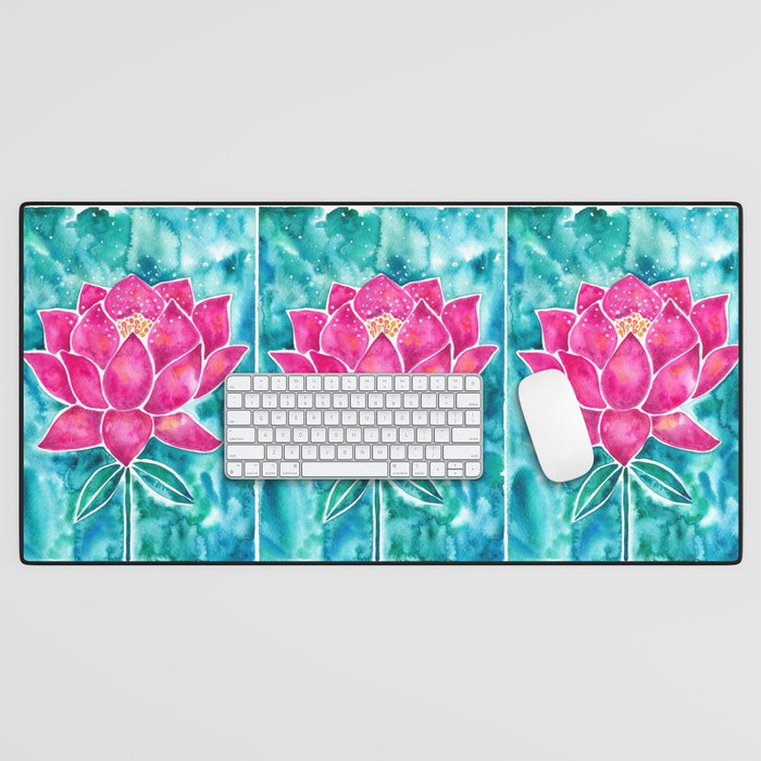 Sacred Lotus - Magenta Blossom with Turquoise Wash Desk Mat Gallery Image 1