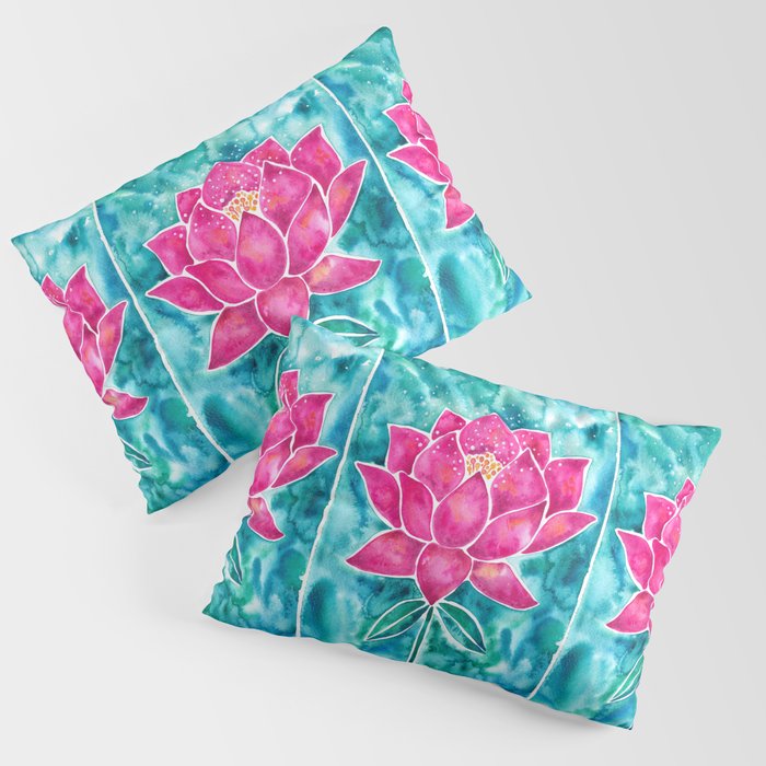 Sacred Lotus - Magenta Blossom with Turquoise Wash Pillow Sham Gallery Image 3