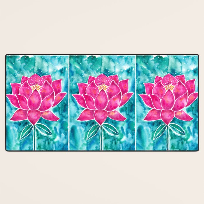 Sacred Lotus - Magenta Blossom with Turquoise Wash Desk Mat Gallery Image 3