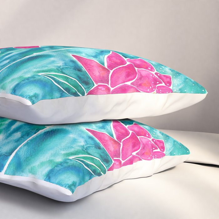 Sacred Lotus - Magenta Blossom with Turquoise Wash Pillow Sham Gallery Image 3