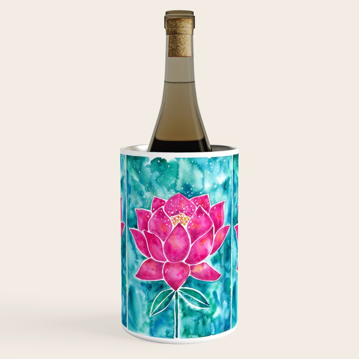 Sacred Lotus - Magenta Blossom with Turquoise Wash Wine Chiller Gallery Image 1