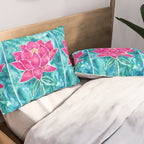 Sacred Lotus - Magenta Blossom with Turquoise Wash Pillow Sham Gallery Image 2