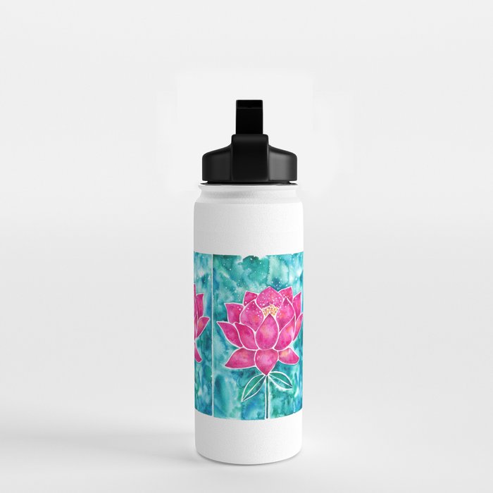 Sacred Lotus - Magenta Blossom with Turquoise Wash Water Bottle Gallery Image 2