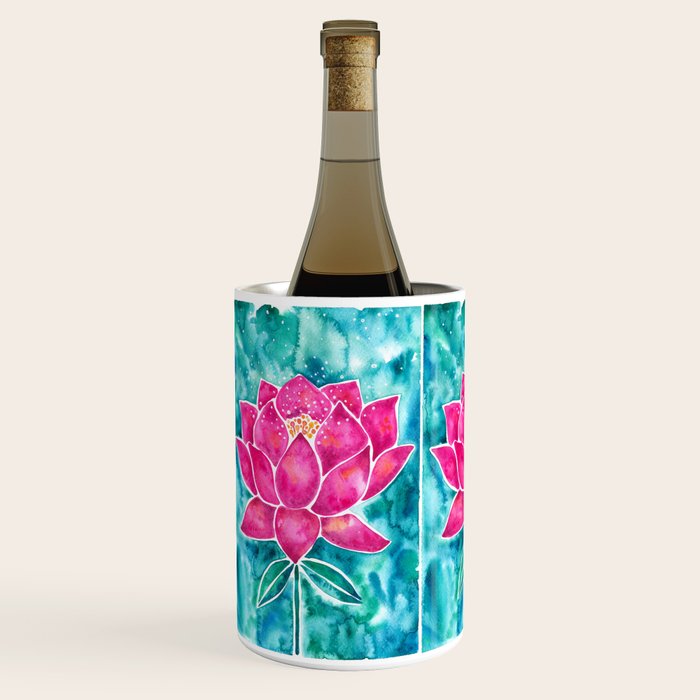 Sacred Lotus - Magenta Blossom with Turquoise Wash Wine Chiller Gallery Image 2
