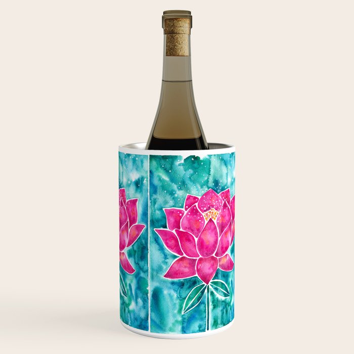 Sacred Lotus - Magenta Blossom with Turquoise Wash Wine Chiller Gallery Image 3