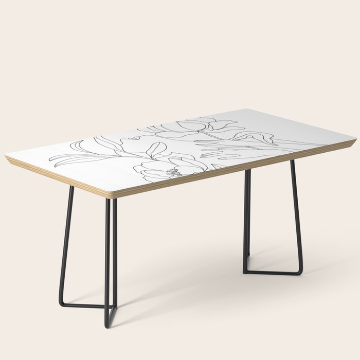Minimal Line Art Woman with Peonies Coffee Table Gallery Image 1
