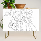 Minimal Line Art Woman with Peonies Credenza Gallery Image 1