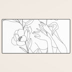 Minimal Line Art Woman with Peonies Desk Mat Gallery Image 3
