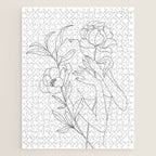 Minimal Line Art Woman with Peonies Jigsaw Puzzle Gallery Image 1