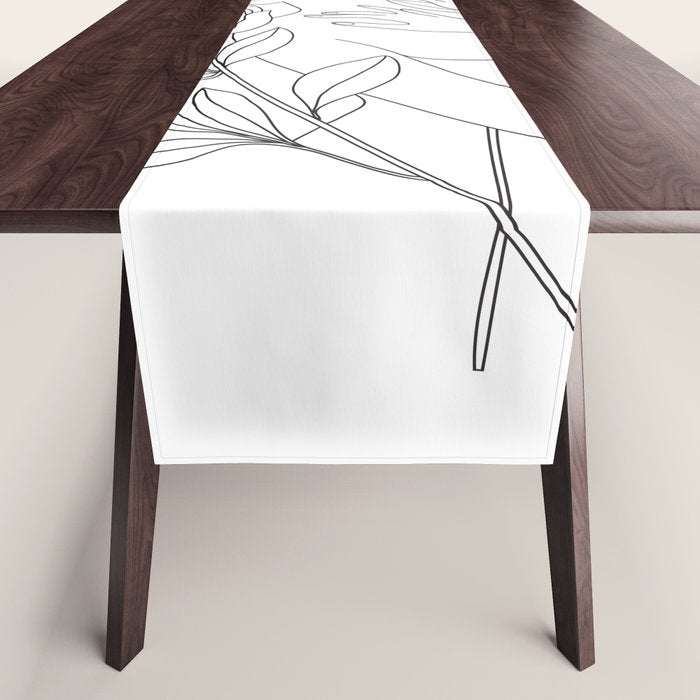 Minimal Line Art Woman with Peonies Table Runner Gallery Image 1