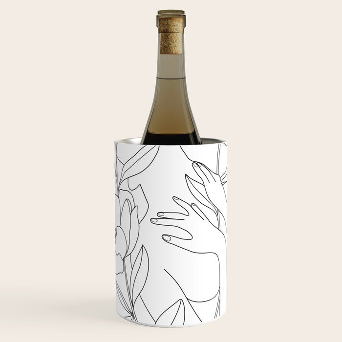 Minimal Line Art Woman with Peonies Wine Chiller Gallery Image 1