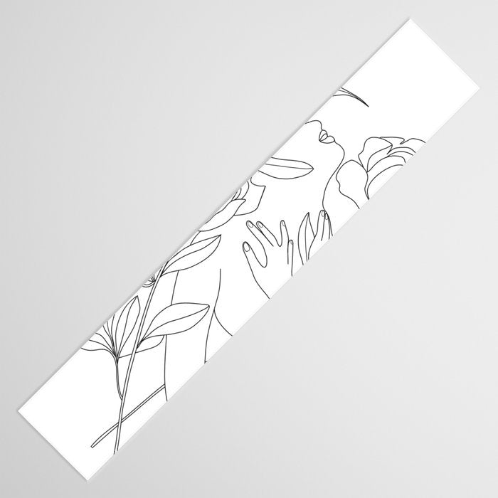 Minimal Line Art Woman with Peonies Table Runner Gallery Image 3