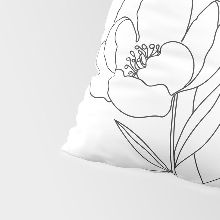 Minimal Line Art Woman with Peonies Pillow Sham Gallery Image 4