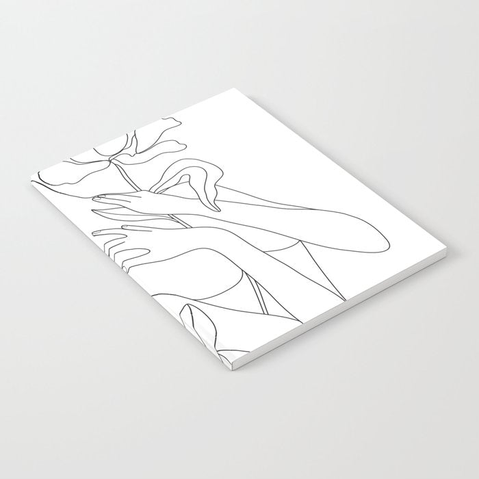 Minimal Line Art Woman with Peonies Notebook Gallery Image 2