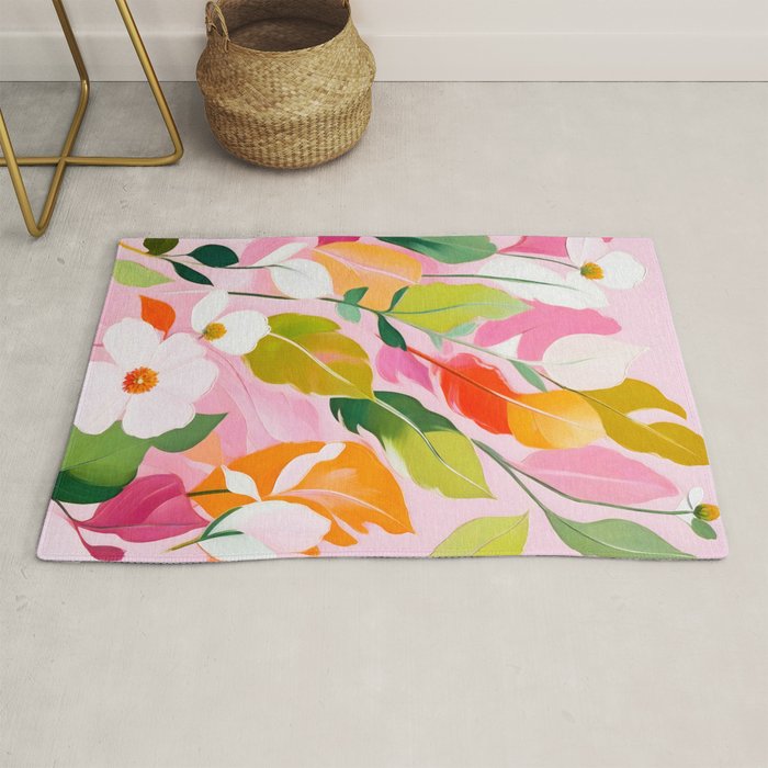 Pastelchio, Pastel Floral Botanical Spring, Flowers Blush Blossom Pink Garden Painting, Bohemian Chic Subdued Nature Plants Rug Gallery Image 1