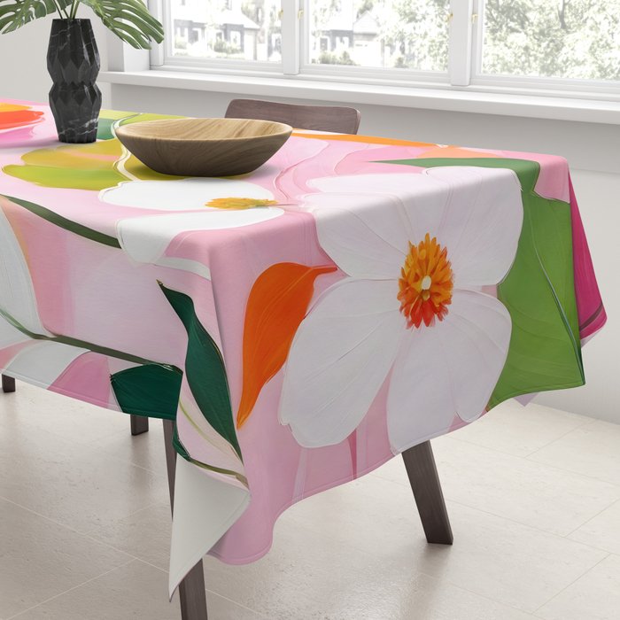 Pastelchio, Pastel Floral Botanical Spring, Flowers Blush Blossom Pink Garden Painting, Bohemian Chic Subdued Nature Plants Tablecloth Gallery Image 3