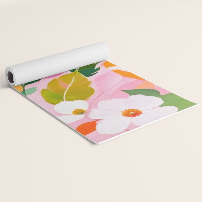 Pastelchio, Pastel Floral Botanical Spring, Flowers Blush Blossom Pink Garden Painting, Bohemian Chic Subdued Nature Plants Yoga Mat Gallery Image 2