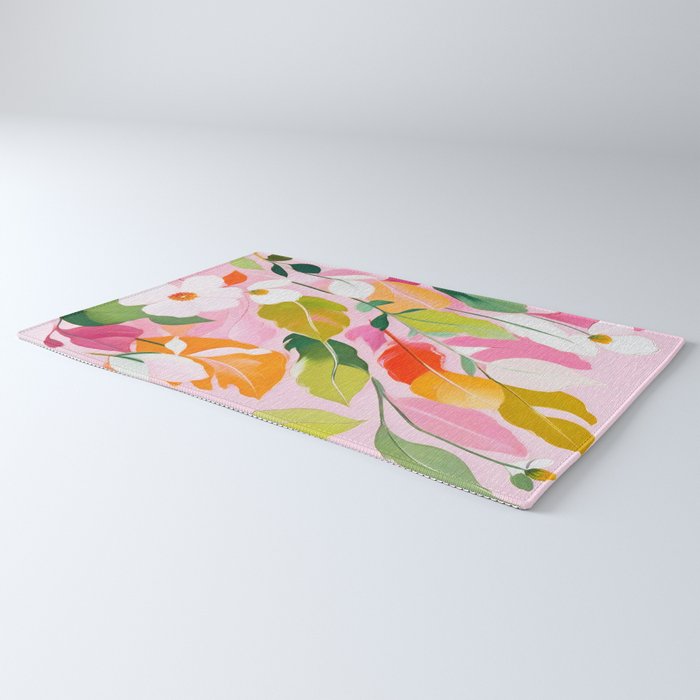 Pastelchio, Pastel Floral Botanical Spring, Flowers Blush Blossom Pink Garden Painting, Bohemian Chic Subdued Nature Plants Rug Gallery Image 3