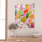 Pastelchio, Pastel Floral Botanical Spring, Flowers Blush Blossom Pink Garden Painting, Bohemian Chic Subdued Nature Plants Wall Tapestry Gallery Image 2