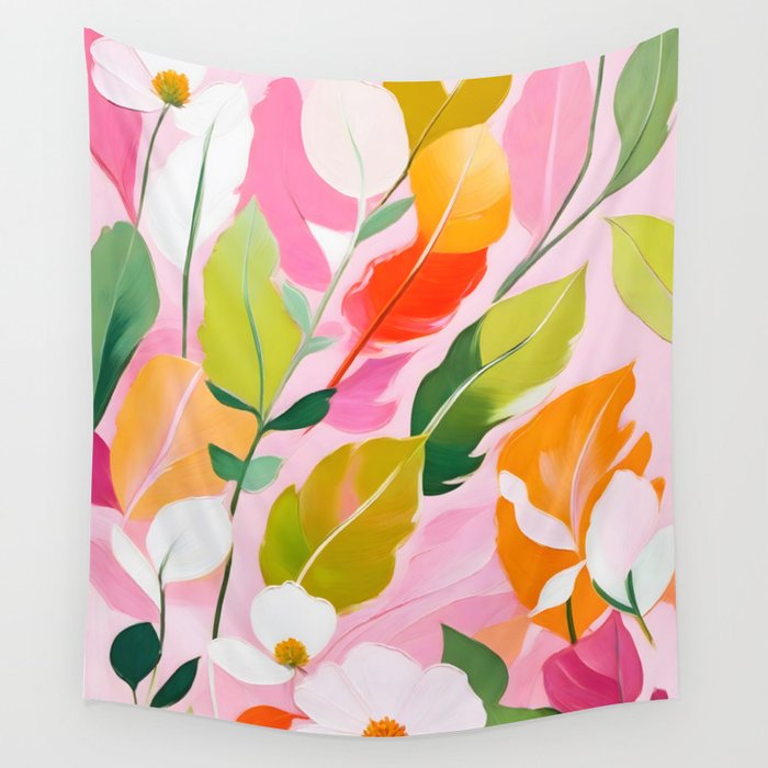 Pastelchio, Pastel Floral Botanical Spring, Flowers Blush Blossom Pink Garden Painting, Bohemian Chic Subdued Nature Plants Wall Tapestry Gallery Image 4