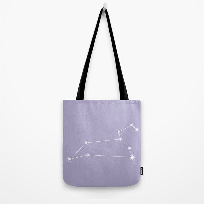 Leo Zodiac Star Constellation Line Art Pastel Lavender Tote Bag Gallery Image 2