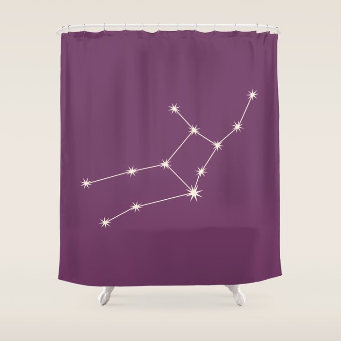 Virgo Zodiac Star Constellation Line Art Mauve Purple Shower Curtain Gallery Image 1