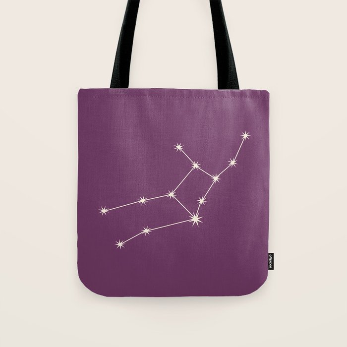 Virgo Zodiac Star Constellation Line Art Mauve Purple Tote Bag Gallery Image 1