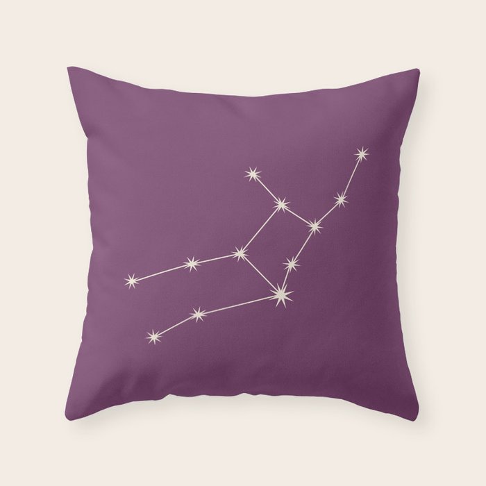 Virgo Zodiac Star Constellation Line Art Mauve Purple Throw Pillow Gallery Image 1