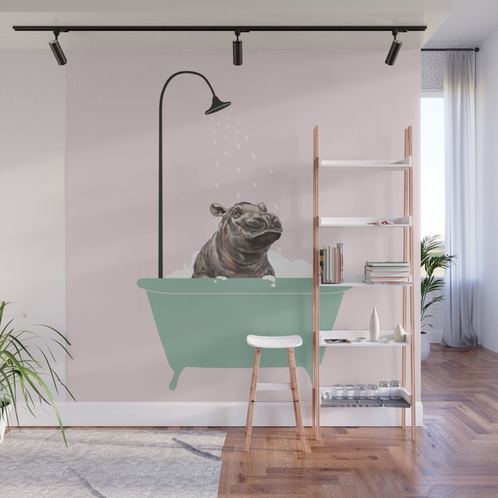 Hippo Enjoying Bubble Bath Wall Mural Gallery Image 1