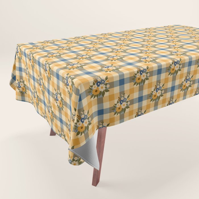 Country Retro Cottage Flowers plaid Tablecloth Gallery Image 1