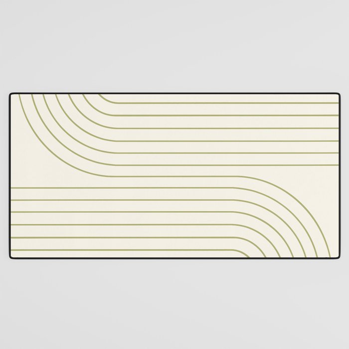Minimal Line Curvature LXXXVII Creme & Green Mid Century Modern Arch Abstract Desk Mat Gallery Image 3