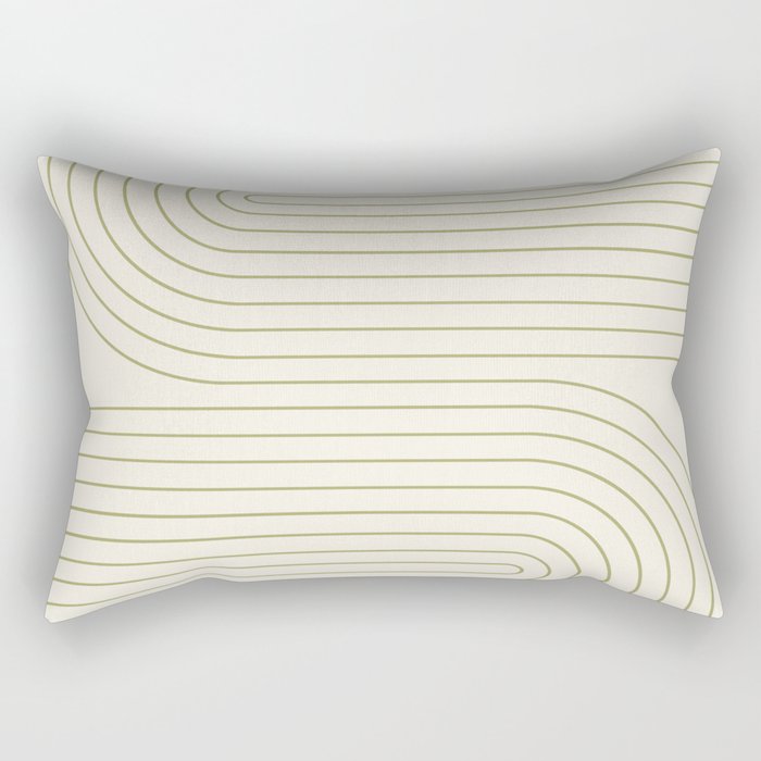 Minimal Line Curvature LXXXVII Creme & Green Mid Century Modern Arch Abstract Rectangular Pillow Gallery Image 1
