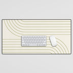 Minimal Line Curvature LXXXVII Creme & Green Mid Century Modern Arch Abstract Desk Mat Gallery Image 1