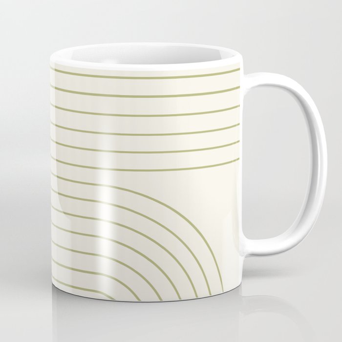 Minimal Line Curvature LXXXVII Creme & Green Mid Century Modern Arch Abstract Coffee Mug Gallery Image 1