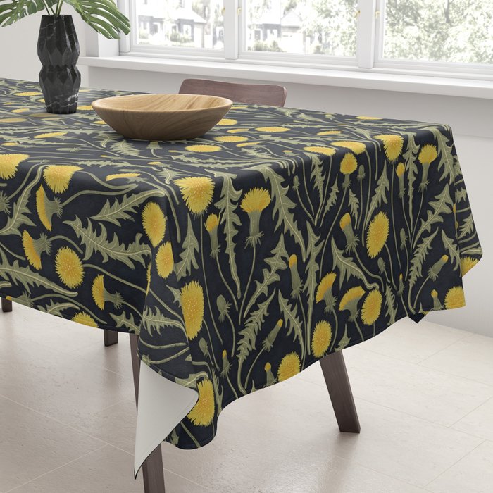 Dandelions, green, yellow and black Tablecloth Gallery Image 3