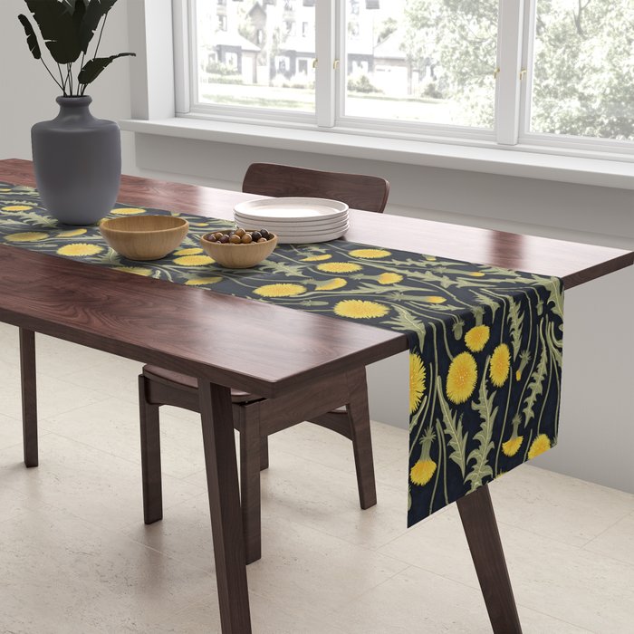 Dandelions, green, yellow and black Table Runner Gallery Image 2