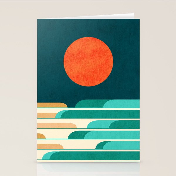 Chasing wave under the red moon Stationery Card Gallery Image 1